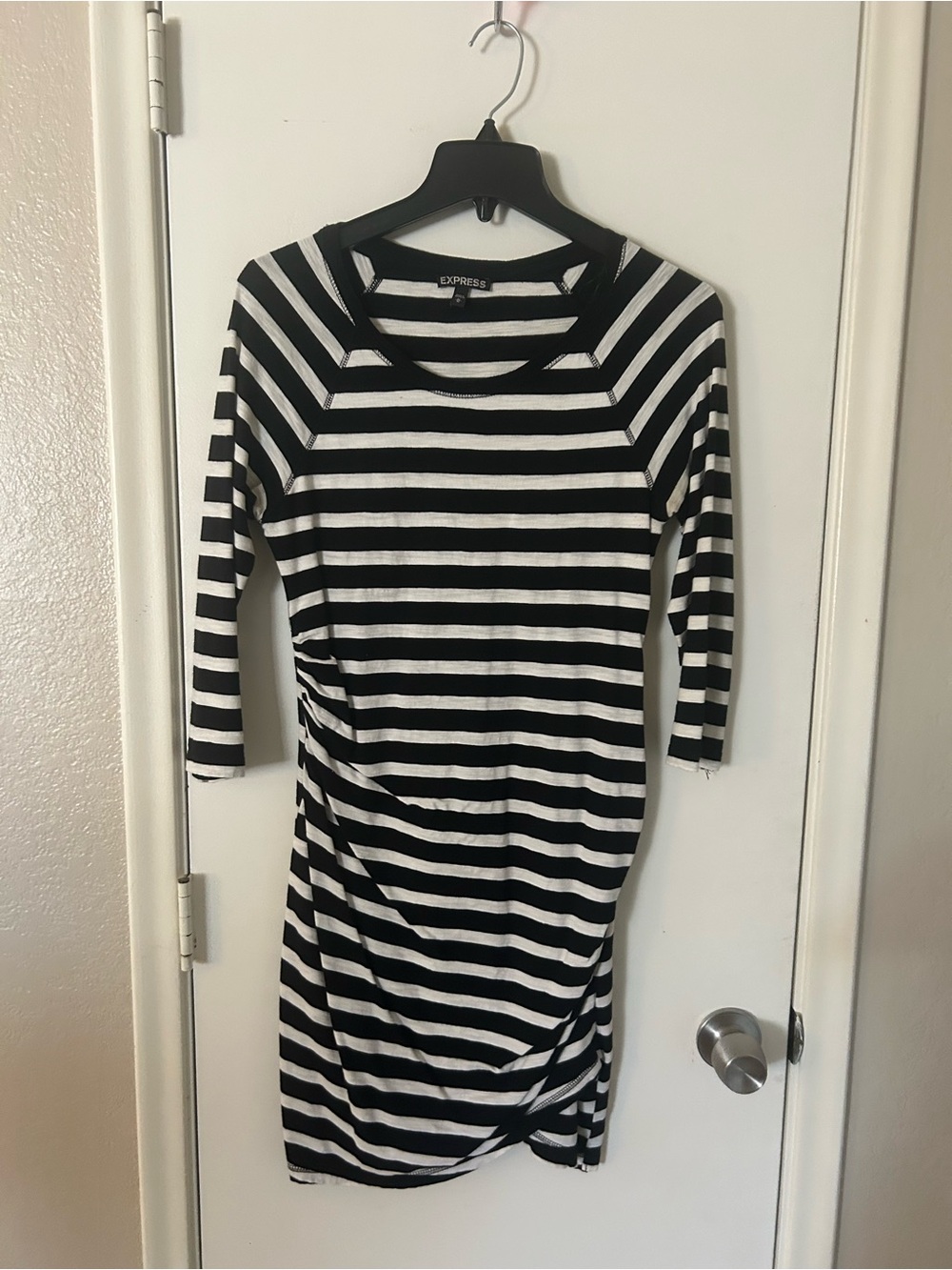 Express Black and White Striped Midi Dress